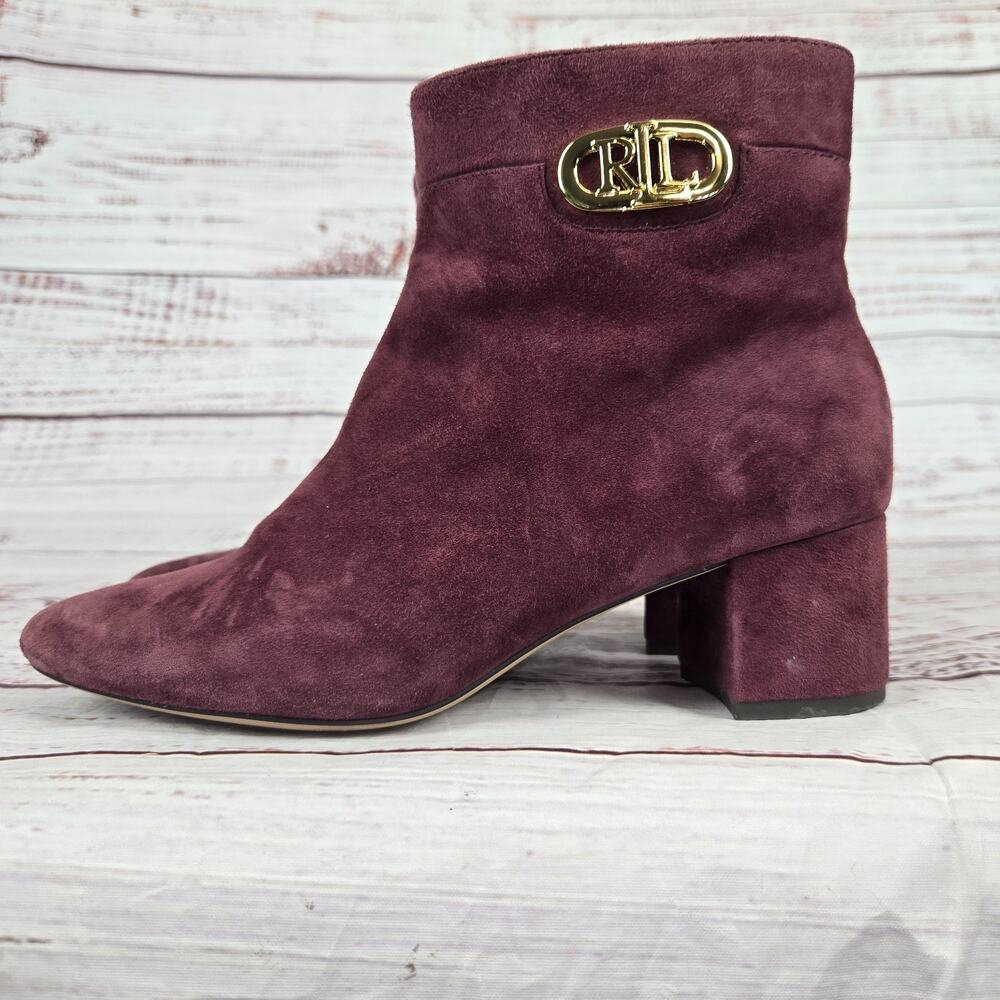 Ralph Lauren Women's Wynne Ankle Boots Size 6.5B Suede Leather Bordeaux Wine